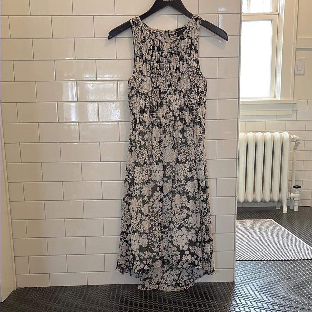 Floral Black and White Sleeveless Dress